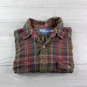 Polo Ralph Lauren 100% Viscose Button Down Shirt Men's size XL Brown Tartan